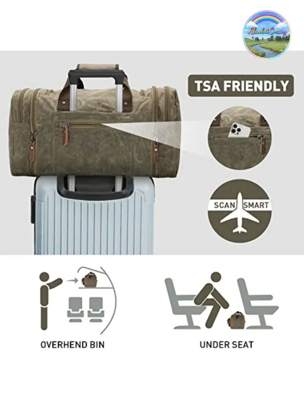 Waxed Canvas Duffle Bag 60L Weekender Overnight Travel Carry-On